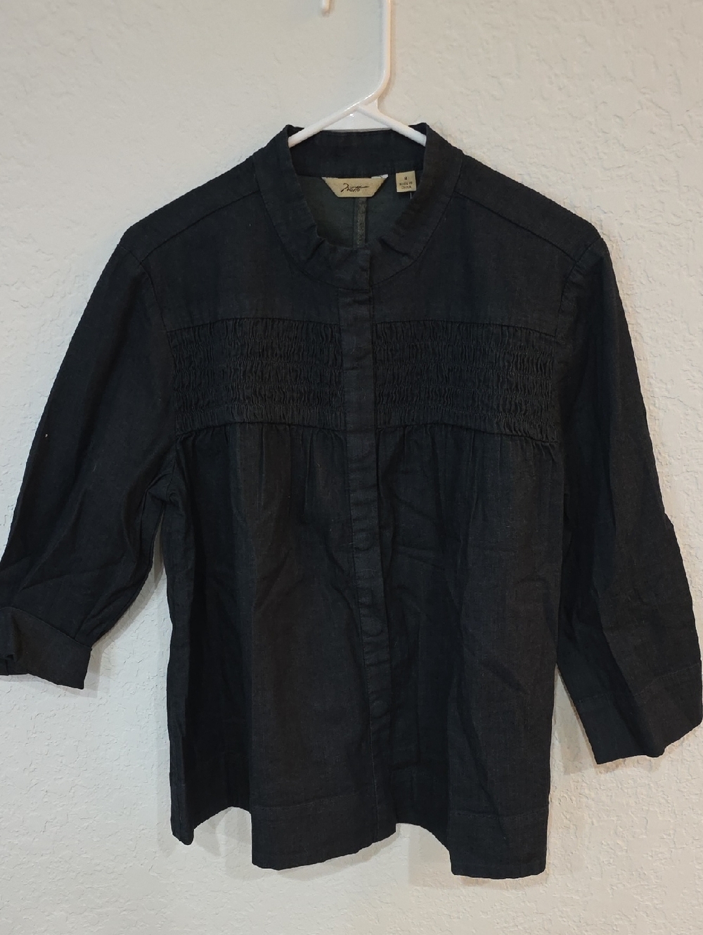 Motto Dark Blue Denim Smocked Yoke Blouse Size